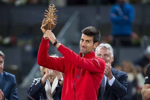 Serbian Novak Djokovic with the championship awards during TPA Finals Mutua Madrid Open Tennis 2016 in Madrid, May 08, 2016.  (70947832)