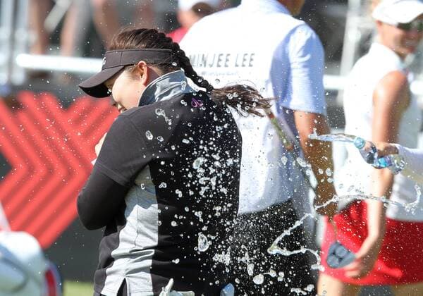 May 8, 2016: Ariya Jutanugarn of Bangkok, Thailand gets the bottle water bath after winning the Yokohama Tire LPGA Golf Damen Classic at the RTJ Capitol Hill Golf Course in Prattville, AL. (Photo by Scott Donaldson Icon Sportswire) GOLF: MAY 08 LPGA - Yokohama Tire LPGA Classic - Final Round Icon16580220 EDITORIAL USE ONLY