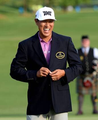 May 8, 2016 - Charlotte, NC, USA - James Hahn smiles as he buttons up his Wells Fargo Championship jacket following his victory over Roberto Castro in the Wells Fargo Championship on Sunday, May 8, 2016, at Quail Hollow Club in Charlotte, N.C. Wells Fargo Championship - ZUMAm67_