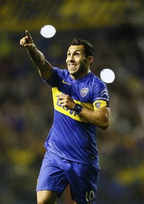 Festejo de gol de Carlos Tevez de Boca Juniors. Boca Juniors vs Deportivo Cali. Copa Libertadores 2016 - Segunda Fase. 20 de abril de 2016. Estadio: Alberto J. Armando - La Bombonera (Buenos Aires, Argentina).