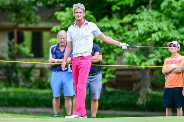 May 08, 2016: Jesper Parnevik reacts to barely missing a on 10 during final round of the 2016 Champions Tour Insperity Invitational, The Woodlands Country Club, The Woodlands, Texas. (Photo by Ken Murray Icon Sportswire) GOLF: MAY 08 Champions Tour - Insperity Invitational - Final Round Icon201605082016008 EDITORIAL USE ONLY