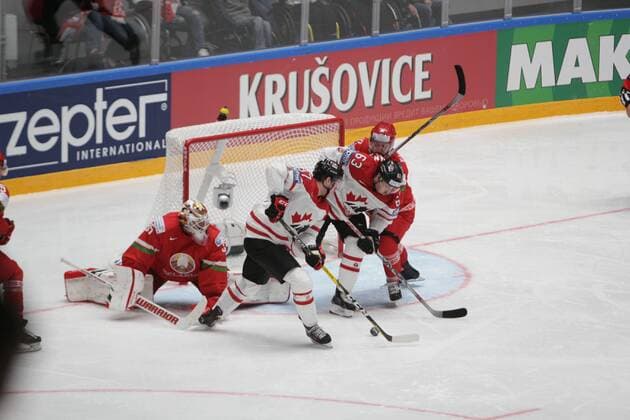Russian Federation. St. Petersburg. World Championship WM Weltmeisterschaft in Ice hockey Eishockey Jubilee Sports Palace. Belarus - Canada. IIHF Ice Hockey World Cup 2016 Russia - Belarus v Canada. MaksimxKonstantinov 