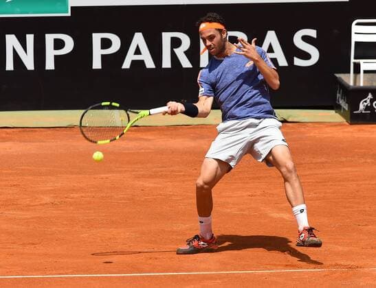 May 9, 2016 - Rome, Italy - Marco Cecchinato in action during his match against Milos Raonic- Internazionali BNL d Italia 2016 on May 09, 2016 in Rome, Italy. Internazionali BNL d Italia 2016 - Day 1  - ZUMAn230