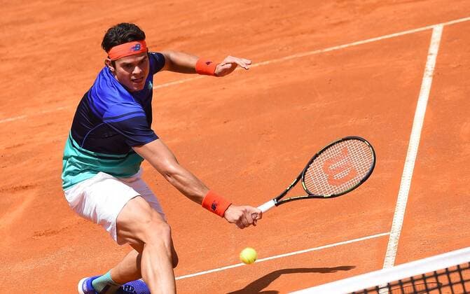 May 9, 2016 - Rome, Italy - Milos Raonic in action during his match against Marco Cecchinato - Internazionali BNL d Italia 2016 on May 09, 2016 in Rome, Italy. Internazionali BNL d Italia 2016 - Day 1  - ZUMAn230