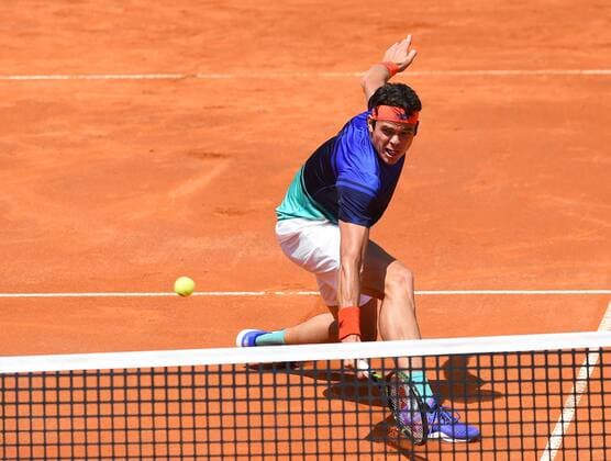 May 9, 2016 - Rome, Italy - Milos Raonic in action during his match against Marco Cecchinato - Internazionali BNL d Italia 2016 on May 09, 2016 in Rome, Italy. Internazionali BNL d Italia 2016 - Day 1  - ZUMAn230