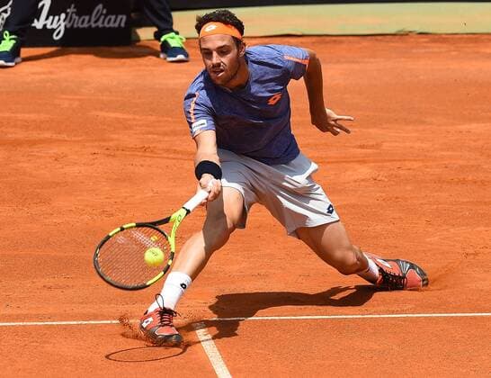 May 9, 2016 - Rome, Italy - Marco Cecchinato in action during his match against Milos Raonic- Internazionali BNL d Italia 2016 on May 09, 2016 in Rome, Italy. Internazionali BNL d Italia 2016 - Day 1  - ZUMAn230