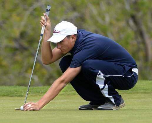 May 9, 2016 - U.S. - SPORTS -- Deming s Exra Uzueta looks over his putt on 18th hole during the 2016 Furr s Buffet 6A State Championship at the Canyon Club at Four Hills on Monday, May 9, 2016. Sports News - May 9, 2016 - ZUMAab1_