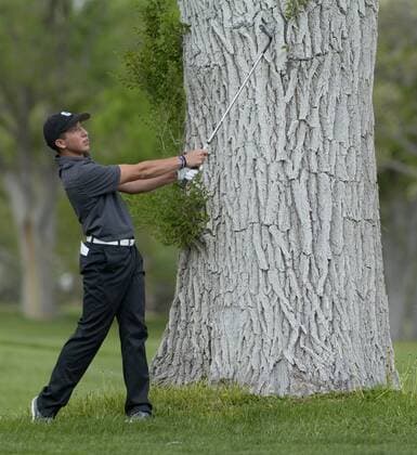 May 9, 2016 - U.S. - SPORTS -- Cleveland s John Gallegos hits on the 18th fairway during the 2016 Furr s Buffet 6A State Championship at the Canyon Club at Four Hills on Monday, May 9, 2016. Sports News - May 9, 2016 - ZUMAab1_