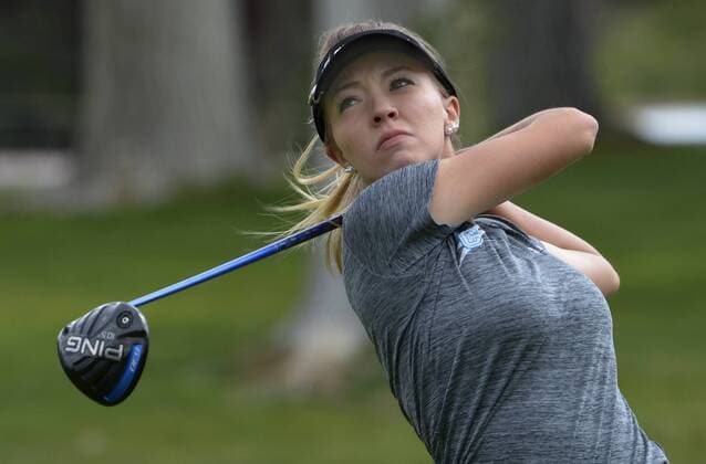 May 9, 2016 - U.S. - SPORTS -- Cleveland s Dominique Galloway tee s off on the 8th hole during the 2016 Furr s Buffet 6A State Championship at the Canyon Club at Four Hills on Monday, May 9, 2016. Sports News - May 9, 2016 - ZUMAab1_