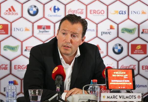 Belgium s head coach Marc Wilmots pictured during a press conference PK Pressekonferenz of Belgian national soccer team Red Devils head coach, Thursday 12 May 2016, at the headquarters of the federation KBVB-URBSFA, in Brussels. Head coach Wilmots will announce the first selection for the upcoming Euro2016 tournament. VIRGINIExLEFOUR  x04848169x