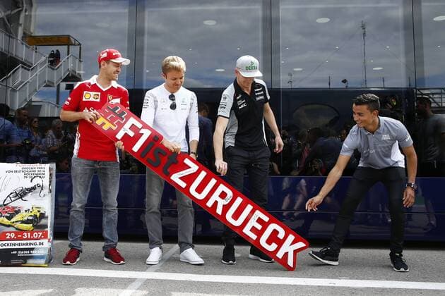 Formel 1, GP von Spanien Motorsports: FIA Formula One World Championship WM Weltmeisterschaft 2016, Race in Barcelona, 5 Sebastian Vettel (GER, Scuderia Ferrari), 6 Nico Rosberg (GER, Mercedes AMG Petronas F1 Team), 27 Nico Hulkenberg (GER, Sahara Force India F1 Team), 94 Pascal Wehrlein (GER, Manor Racing MRT), xHOCHxZWEIx
