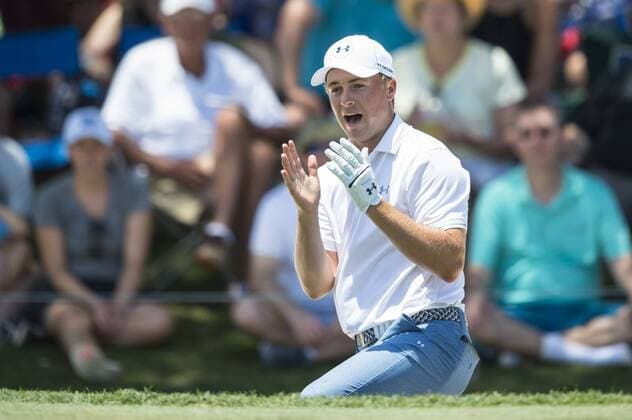 May 12, 2016: Jordan Spieth plays out of the sand on 9 during the first round of THE PLAYERS Championship in Ponte Vedra Beach, FL. This was his second shot out of the sand and finished with a double bogie and even for the first round. He could not believe that it didn t go in the hole. (Photograph by Roy K. Miller Icon Sportswire) GOLF: MAY 12 PGA Golf Herren - THE PLAYERS Championship - First Round Icon160512001 EDITORIAL USE ONLY