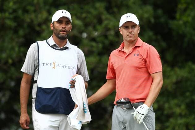 Golf, The Players Championship in Ponte Vedra Beach May 13, 2016 - Ponte Vedra Beach, Florida, United States - Jordan Spieth (R) and his caddie Michael Greller wait on the 11th tee during the second round of The PLAYERS Championship at TPC Sawgrass. Golf 2016 - The PLAYERS Championship - Round 2 - ZUMAw109