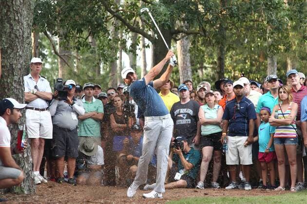 Golf, The Players Championship in Ponte Vedra Beach May 13, 2016 - Ponte Vedra Beach, Florida, United States - Jason Day hits out of the rough on the 11th hole during the second round of The PLAYERS Championship at TPC Sawgrass. Golf 2016 - The PLAYERS Championship - Round 2 - ZUMAw109