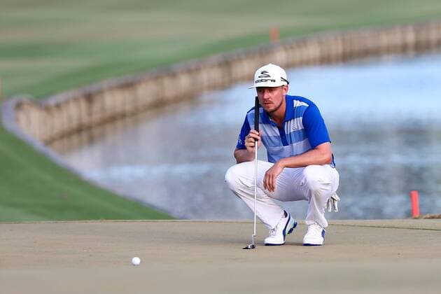 May 14, 2016 - Ponte Vedra Beach, Florida, United States - Jonas Blixt lines up a putt on the 18th green during the third round of The PLAYERS Championship at TPC Sawgrass. Golf 2016 - The PLAYERS Championship - Round 3 - ZUMAw109