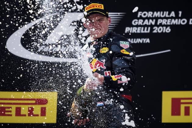 Formel 1, GP von Spanien, Sieger Max Verstappen May 13rd, 14th and 15th, 2016 - Barcelona, Spain - 33 Max Verstappen (Nederland) - Red Bull Racing celebrating his first Formula One victory during the Formula One Spanish Grand Prix at Circuit de Barcelona - Catalunya. Barcelona, May 13rd, 14th and 15th, 2016. (Photo: Xavi Bonilla Cordon Press)  xXavixBonillax xx