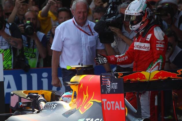 Spanish Grand Prix, Barcelona 12 - 15 May 2016 15.05.2016- Race 2, Max Verstappen (NED) Red Bull Racing RB12 race winner with Sebastian Vettel (GER) Scuderia Ferrari SF16-H 