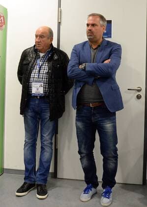 15.05.2016, xjhx, Fussball 2.Bundesliga, FSV Frankfurt - TSV 1860 Muenchen, emspor, v.l. Vize Präsident Ludwig von Natzmer (FSV Frankfurt), Geschaeftsfuehrer Finanzen Clemens Krüger (FSV Frankfurt) Frankfurt am Main