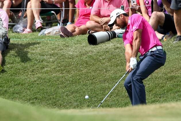 May 15, 2016 - Ponte Vedra Beach, Florida, United States - Jason Day hits out of a greenside bunker on the 9th green during the final round of The PLAYERS Championship at TPC Sawgrass. Golf 2016 - The PLAYERS Championship - Final Round - ZUMAw109