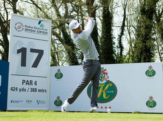 Golf, Irish Open, Training 17.05.2016. The K Club, Straffan, Co. Kildare, Ireland. Dubai Duty Free Irish Open Golf Championship Practice. Lucas Bjerregaard teeing off on the 17th. xPeterxFitzpatrickx  ActionPlus11738123