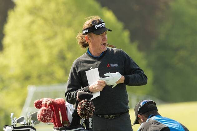 Golf, Irish Open, Training 17.05.2016. The K Club, Straffan, Co. Kildare, Ireland. Dubai Duty Free Irish Open Golf Championship Practice. Miguel Angel Jim& xe9;nez on the practice range. xPeterxFitzpatrickx  ActionPlus11738125