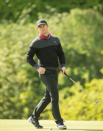 Golf, Irish Open, Training 17.05.2016. The K Club, Straffan, Co. Kildare, Ireland. Dubai Duty Free Irish Open Golf Championship Practice. Rory Mcilroy lines up a putt on the 17th green. xPeterxFitzpatrickx  ActionPlus11738128