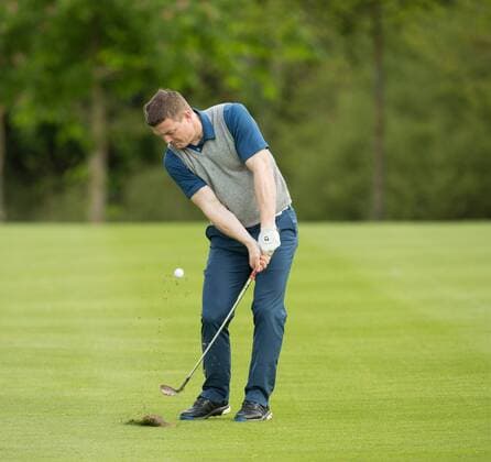 18.05.2016. The K Club, Straffan, Co. Kildare, Ireland. Dubai Duty Free Irish Open Golf Championship Pro-AM. Brian O Driscoll takes a shot from the 10th fairway. xPeterxFitzpatrickx  ActionPlus11738297