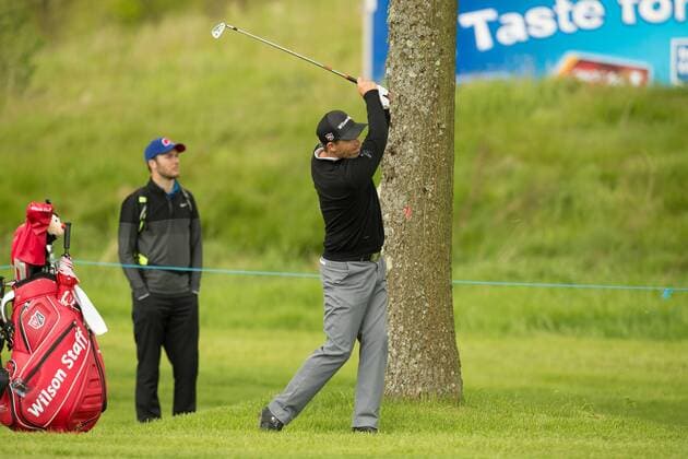 18.05.2016. The K Club, Straffan, Co. Kildare, Ireland. Dubai Duty Free Irish Open Golf Championship Pro-AM. Padraig Harrington taking his second shot from the rough on the 9th hole. xPeterxFitzpatrickx  ActionPlus11738302