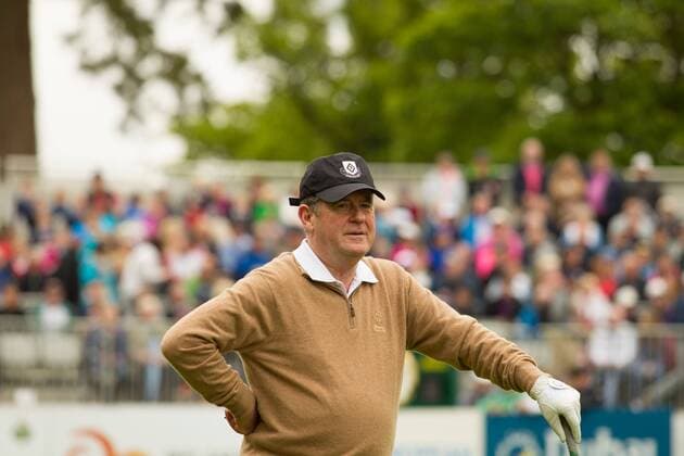 17.05.2016. The K Club, Straffan, Co. Kildare, Ireland. Dubai Duty Free Irish Open Golf Championship Pro-AM. JP McManus on the 1st tee. xPeterxFitzpatrickx  ActionPlus11738353