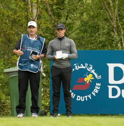 17.05.2016. The K Club, Straffan, Co. Kildare, Ireland. Dubai Duty Free Irish Open Golf Championship Pro-AM. Rory Mcilroy discusses the yardage on the 2nd tee with his caddy. xPeterxFitzpatrickx  ActionPlus11738370