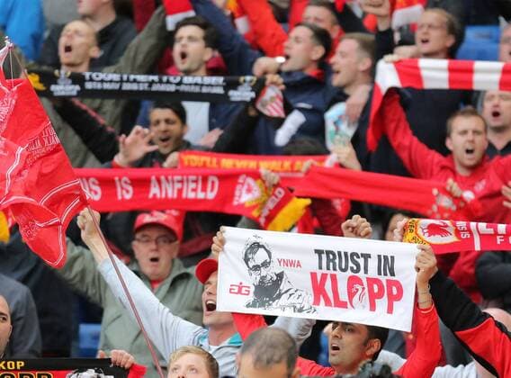 Fans, Fussballfans, supporters, spectators, Zuschauer, Jacke, Kutte, Weste, Fankurve Juergen KLOPP, Trainer Liverpool FC LIVERPOOL - FC SEVILLA Football , Basel, 18.05.2016, Euro League Final, Saison 2015 2016, 1.Liga