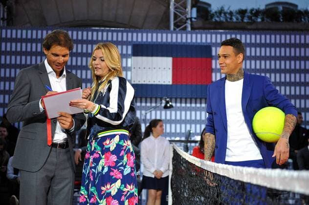 Rafael Nadal (ESP) Gregory Van Der Wiel (NED) Justine Fraioli (FRA) TENNIS : Nadal vs Van Der Wiel - Tommy Hilfiger - 18 05 16 TennisMagazine Panoramic 