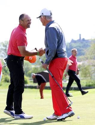 10. Thüringer Charity Open Mühlberg 20.05.16 , Mühlberg, Gut Ringhofen, 10. Thüringer Charity Open, Golf-Benefiz-Turnier, Prominente spielen Golf für den guten Zweck im Bild: Sven Ottke und Franz Beckenbauer