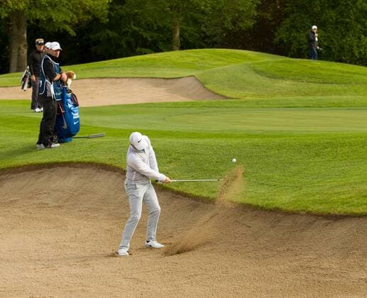 20.05.2016. The K Club, Straffan, Co. Kildare, Ireland. Dubai Duty Free Irish Open Golf Championship Round 2. Rory Mcilroy plays a shot out of the 10th green side bunker. xPeterxFitzpatrickx  ActionPlus11739000