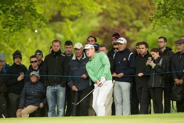 20.05.2016. The K Club, Straffan, Co. Kildare, Ireland. Dubai Duty Free Irish Open Golf Championship Round 2. Jamie Donaldson chips in for a birdie on the 6th green. xPeterxFitzpatrickx  ActionPlus11739045