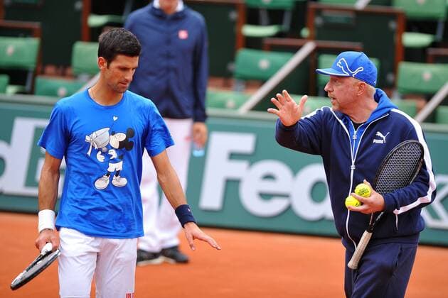 French Open, Training Novak Djokovic und Boris Becker Novak Djokovic (SRB) Marian Vajda (SRB) Boris Becker (GER) TENNIS : Roland Garros 2016 - French Open - 20 05 2016 TennisMagazine 