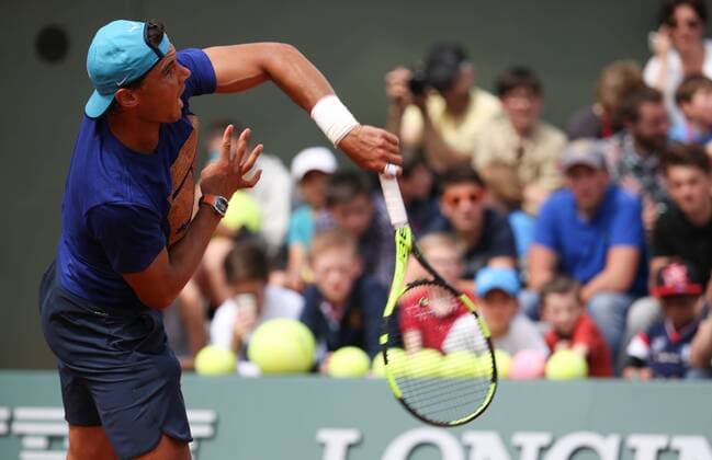 Spanish Rafael Nadal pictured during a training practise at the Roland Garros French Open tennis tournament, in Paris, France, Saturday 21 May 2016. The Roland Garros Grand Slam takes place from 15 May to 5 June 2016. VIRGINIExLEFOUR  x04854631x