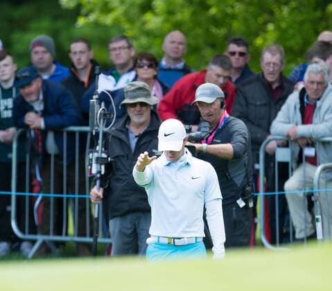 21.05.2016. The K Club, Straffan, Co. Kildare, Ireland. Dubai Duty Free Irish Open Golf Championship Round 3. Rory Mcilroy gets relief on the 3rd hole. xPeterxFitzpatrickx  ActionPlus11739666