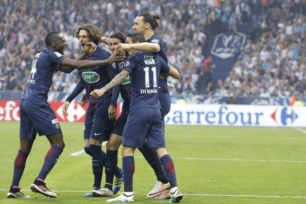 Fußball, Coupe de France Finale, Olympique Marseille - Paris St. Germain BLAISE Matuidi (PSG) , Adrien Rabiot (psg), Edinson Roberto Paulo Cavani Gomez (psg) (El Matador) (El Botija) (Florestan), Zlatan Ibrahimovic (psg), Angel Di Maria (psg) FOOTBALL : PSG vs Olympique de Marseille - Finale Coupe de France - 21 05 2016 StephaneAllaman 