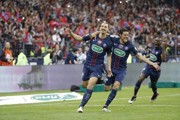 Zlatan Ibrahimovic (psg), Edinson Roberto Paulo Cavani Gomez (psg) (El Matador) (El Botija) (Florestan), Blaise Matuidi (psg) - Fussball Frankreich, Coupe de France, Finale, Olympique Marseille vs. Paris Saint Germain PSG - 21 05 2016 StephaneAllaman Panoramic 