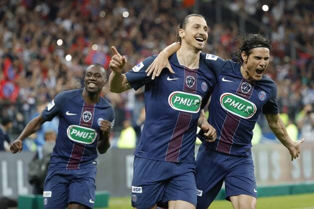 Fußball, Coupe de France Finale, Olympique Marseille - Paris St. Germain Zlatan Ibrahimovic (psg), Edinson Roberto Paulo Cavani Gomez (psg) (El Matador) (El Botija) (Florestan), Blaise Matuidi (psg) - Fussball Frankreich, Coupe de France, Finale, Olympique Marseille vs. Paris Saint Germain PSG - 21 05 2016 StephaneAllaman Panoramic 