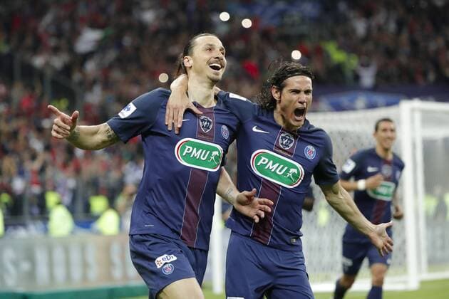 Zlatan Ibrahimovic (psg), Edinson Roberto Paulo Cavani Gomez (psg) (El Matador) (El Botija) (Florestan), Angel Di Maria (psg) - Fussball Frankreich, Coupe de France, Finale, Olympique Marseille vs. Paris Saint Germain PSG - 21 05 2016 StephaneAllaman Panoramic 