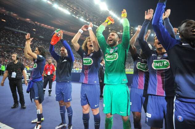 EDINSON CAVANI (psg) - DAVID LUIZ (psg) - SALVATORE SIRIGU (psg) - Fussball Frankreich, Coupe de France, Finale, Olympique Marseille vs. Paris Saint Germain PSG - 21 05 2016 FEP Panoramic 