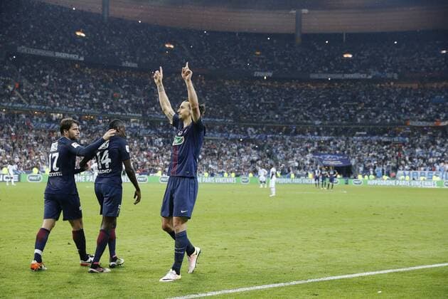 Zlatan Ibrahimovic (psg), Blaise Matuidi (psg), Maxwell Scherrer Cabelino Andrade (psg) - Fussball Frankreich, Coupe de France, Finale, Olympique Marseille vs. Paris Saint Germain PSG - 21 05 2016 StephaneAllaman Panoramic 