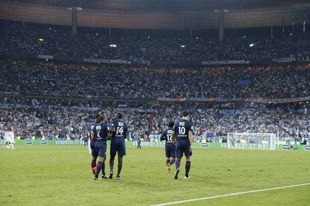 Zlatan Ibrahimovic (psg), Maxwell Scherrer Cabelino Andrade (psg), Blaise Matuidi (psg), Lucas Rodrigues Moura da Silva (psg), Serge Aurier (psg) - Fussball Frankreich, Coupe de France, Finale, Olympique Marseille vs. Paris Saint Germain PSG - 21 05 2016 StephaneAllaman Panoramic 
