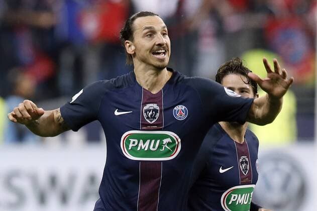 (160522) -- PARIS, May 21, 2016 -- Paris Saint-Germain s Zlatan Ibrahimovic celebrates after scoring a goal during the French Cup final football match beween Marseille (OM) and Paris Saint-Germain (PSG) on May 21, 2016 at the Stade de France in Paris, Capital of France. Paris Saint-Germain claimed the title with 4-2. ) (SP)FRANCE-PARIS-FRENCH CUP TheoxDuval 