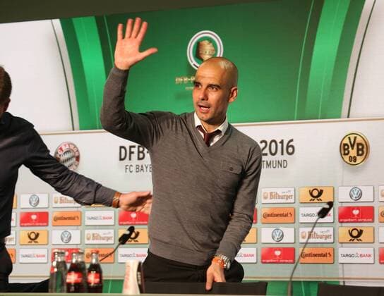 Fußball, Champions League, Pep Guardiola - PK FC Bayern München in Turin GER, DFB Pokal Finale, 2016, FC Bayern Muenchen vs. Borussia Dortmund 21.05.2016, OLympiastadion, Berlin, GER, DFB Pokal Finale, 2016, FC Bayern Muenchen vs. Borussia Dortmund, im Bild nordphotox xEngler