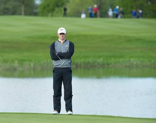 22.05.2016. The K Club, Straffan, Co. Kildare, Ireland. Dubai Duty Free Irish Open Golf Championship Round 3 completion held over from Saturday due to bad weather. Rory Mcilroy waits to complete his 3rd round. xPeterxFitzpatrickx  ActionPlus11740133