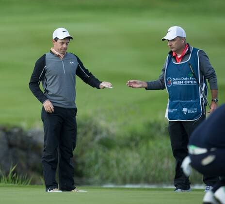 22.05.2016. The K Club, Straffan, Co. Kildare, Ireland. Dubai Duty Free Irish Open Golf Championship Round 3 completion held over from Saturday due to bad weather. Rory Mcilroy is not happy with his putting on the 18th and completes his 3rd round at -9 par. xPeterxFitzpatrickx  ActionPlus11740135
