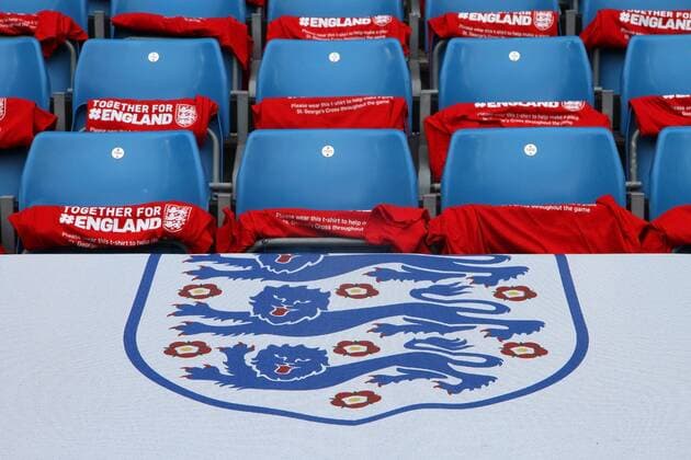 22.05.2016. Etihad Stadium, Manchester, England. International football friendly match, England versus Turkey. Preparations made for the first England home match outside of Wembley since 2007 are made with t-shirts laid out in the shape of a St George Cross. xDavidxBlunsdenx  ActionPlus11740336